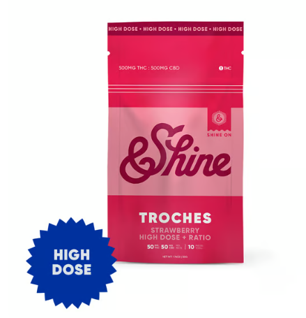Photograph of product: Strawberry Plus 1:1 | High Dose TH-oui:CBD Troche | 100mg/10pk
