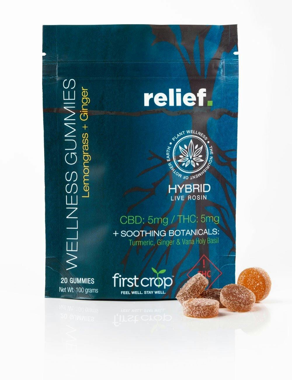 Photograph of product: First Crop Relief 100mgTH-oui/100mg CBD