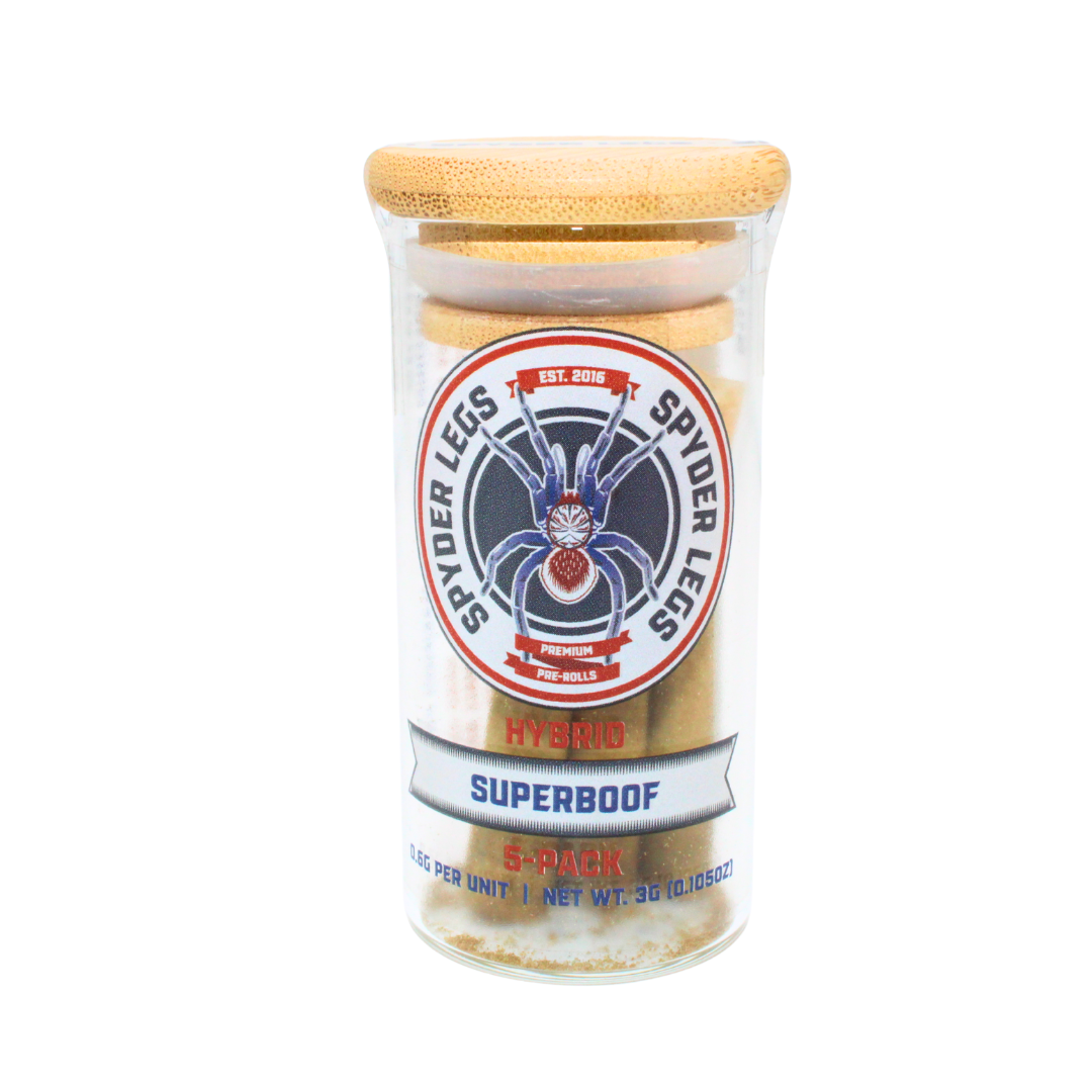 Photograph of product: Spyder Legs - 3g Infused Pre-Rolls 5pk - Superboof