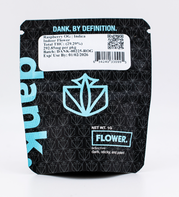 Photograph of product: Dank | Raspberry OG | Dime Bag | 1g