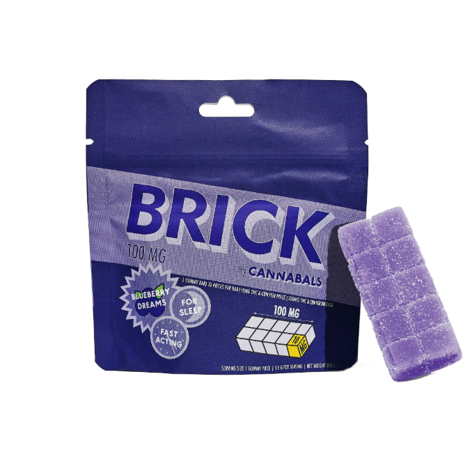Photograph of product: Cannabals - Blueberry Dreams Brick Gummy 1:1 TH-oui:CBN - 100mg
