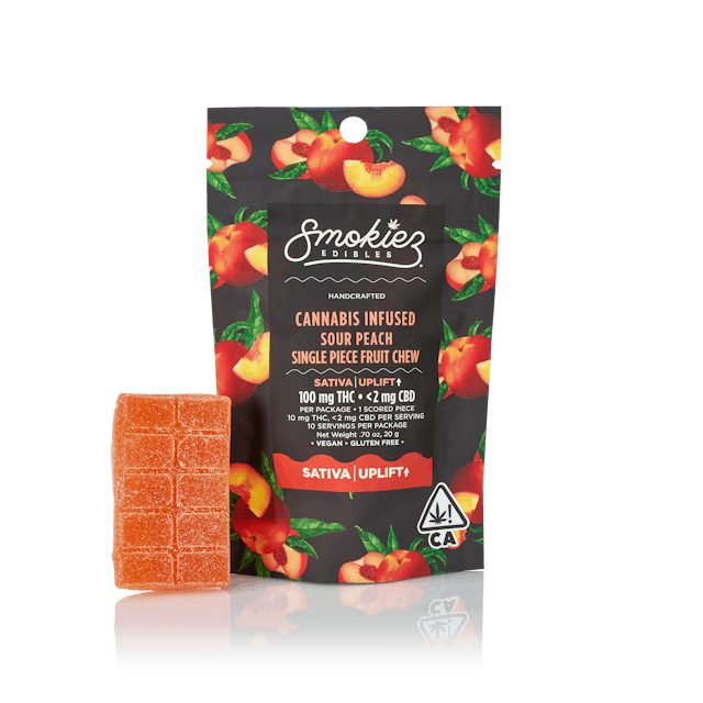 Photograph of product: Sour Peach - Single Scored Fruit Chews - 100mg - 