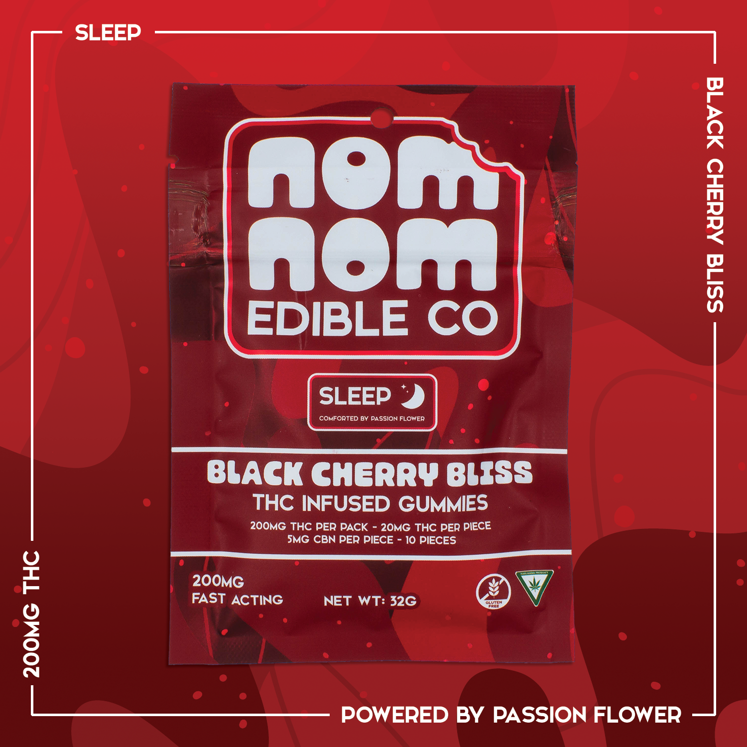 Photograph of product: Nom Nom 200mg Black Cherry Bliss (Sleep) Gummies