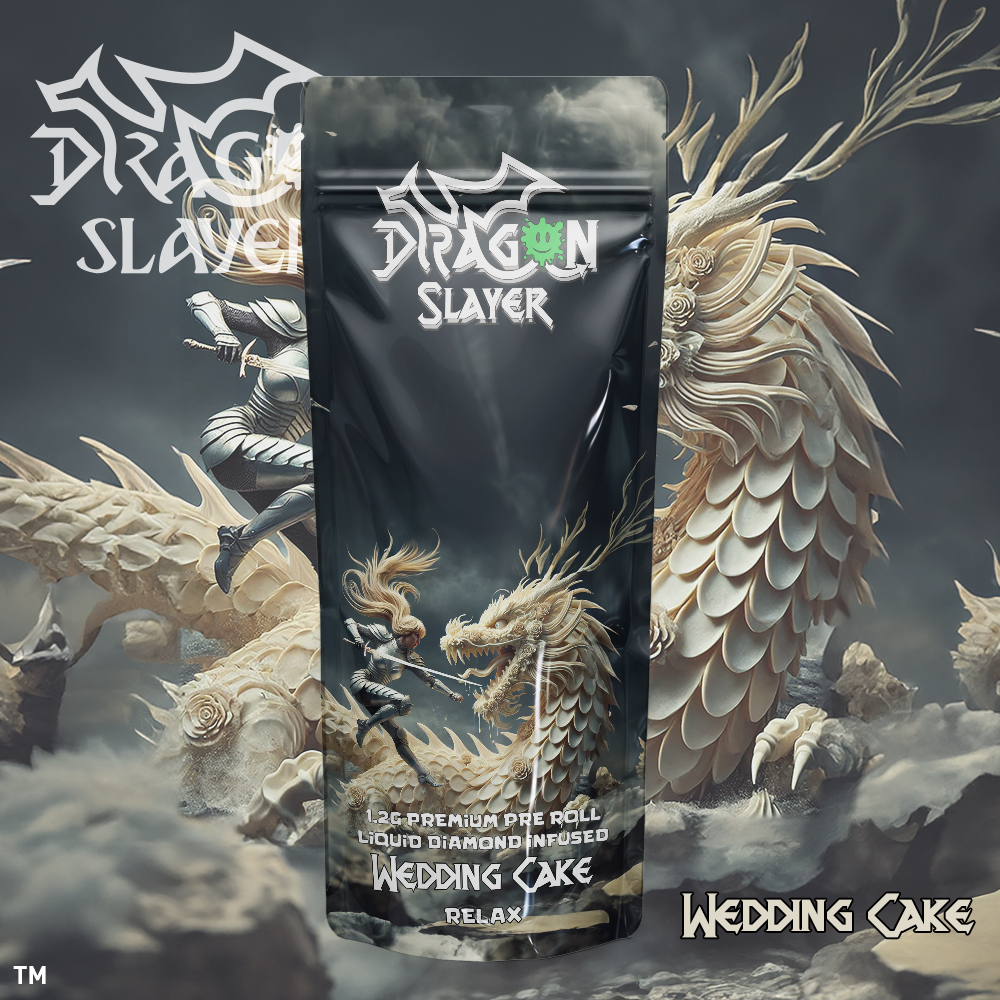 Photograph of product: Dragon Slayer - Liquid Diamond Pre-roll 1.2g - Wedding Cake - Relax