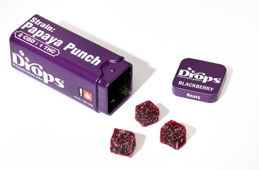 Photograph of product: Drops | 20 pack | Blackberry | 100mg TH-oui | 200mg CBD | Oui'd