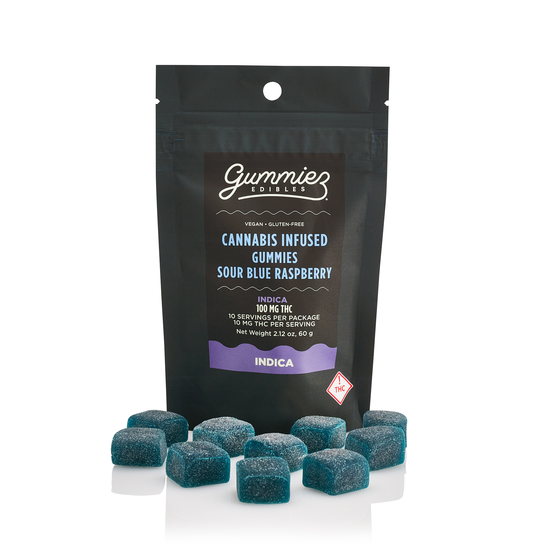 Photograph of product: Sour Blue Raspberry Gummies 100mg (10-Pack | 10mg Each)