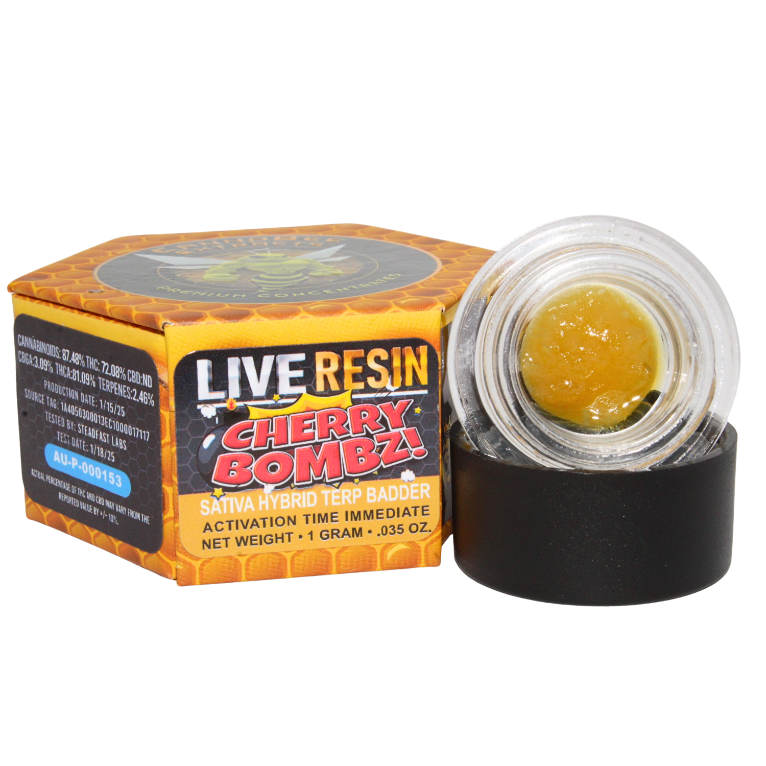 Photograph of product: CANNABEE EXTRACTS CHERRY BOMBZ LR TERP BADDER REC