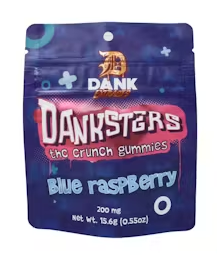 Photograph of product: DANK EXTRACTS BLUE RASPBERRY DANKSTERS CRUNCH GUMMIES 200MG