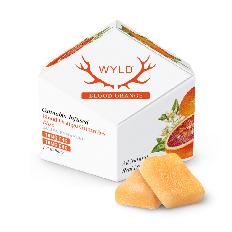 Photograph of product: Blood Orange Uplifting CBC 1:1 - 100mg TH-oui 100mg CBC 10pk Of 10mg Gummies - Wyld