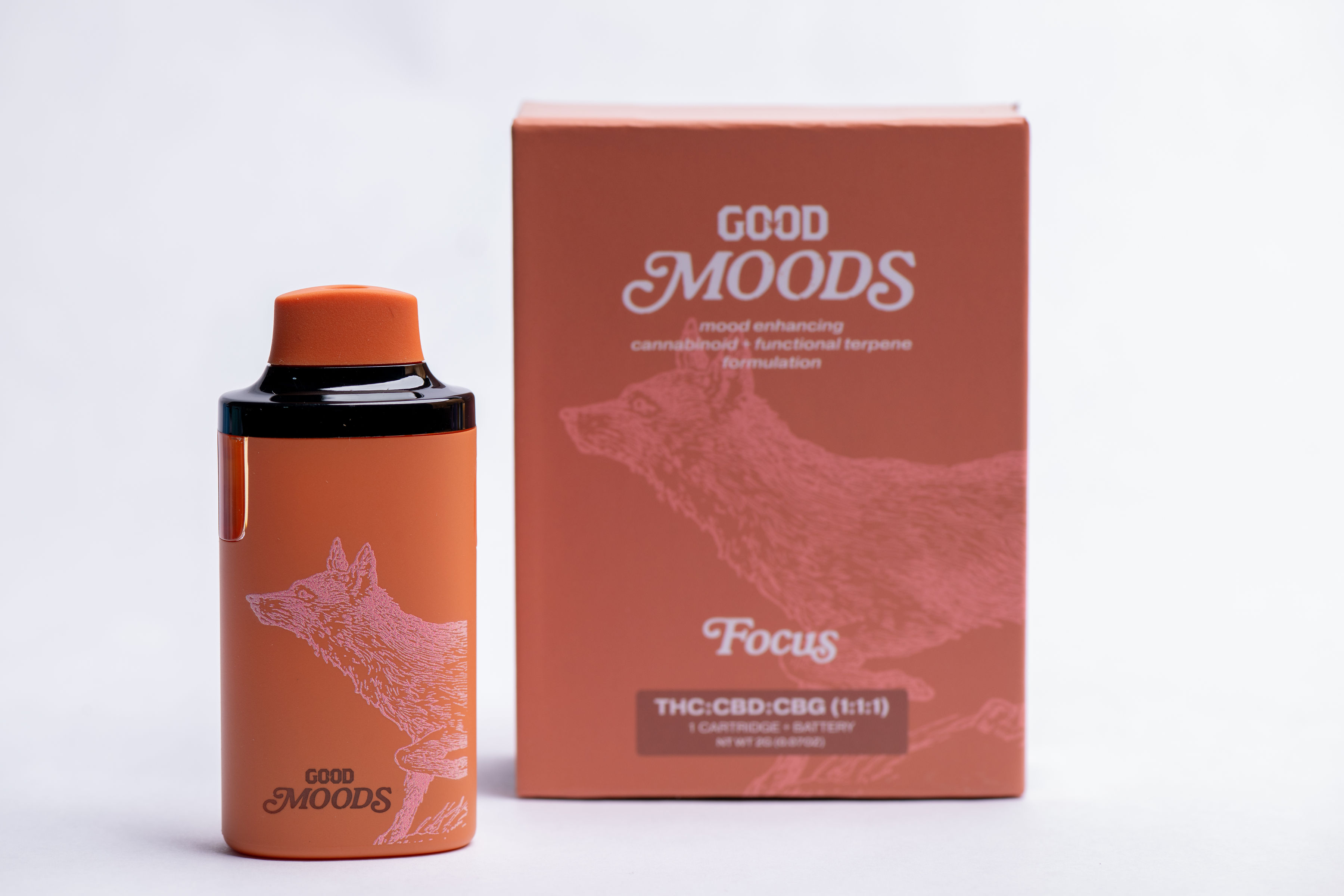 Photograph of product: *Moods* 1:1:1 Focus TH-oui/CBD/CBG 2g Disposable