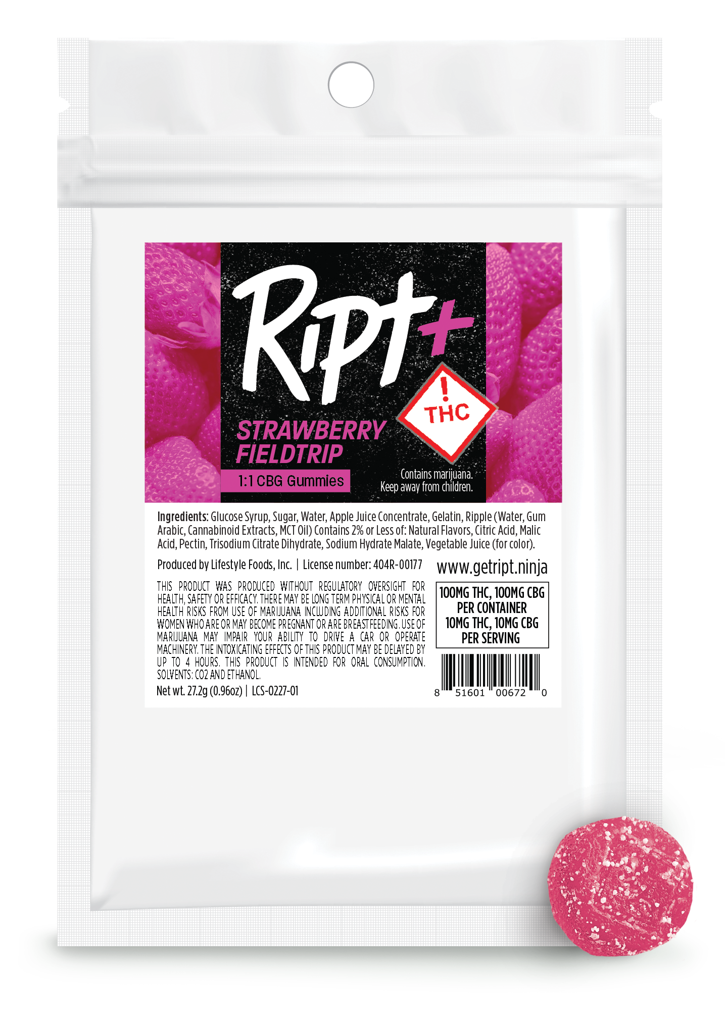 Photograph of product: 1:1 CBG - Strawberry Fieldtrip (100mg TH-oui | 100mg CBG)