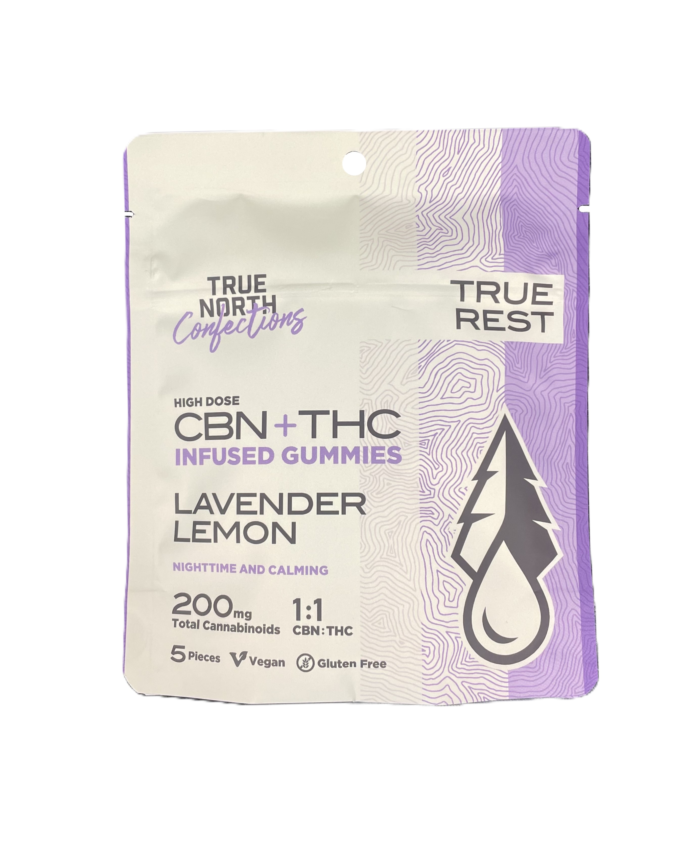 Photograph of product: True North 1:1 TH-oui:CBN Lavender Lemon 5x20MG Gummies