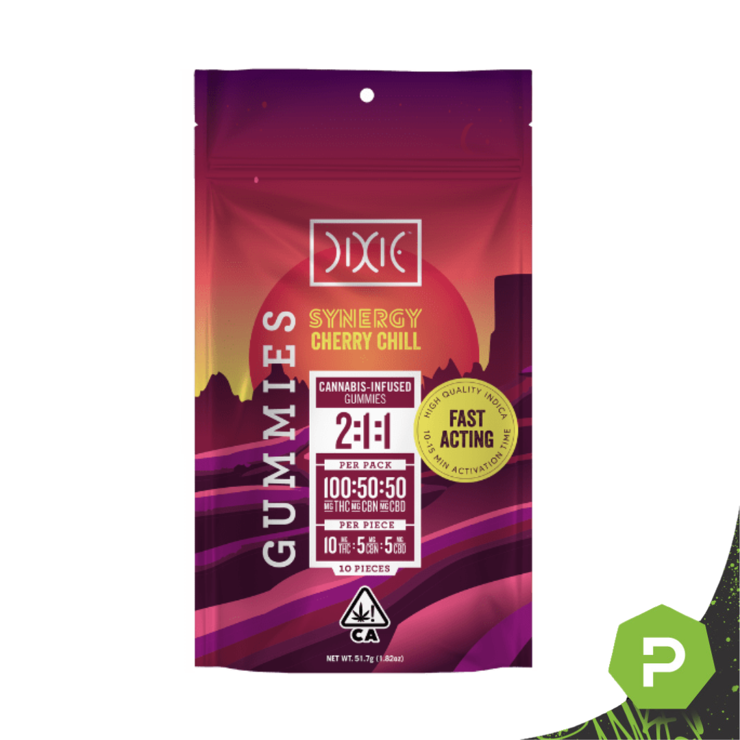 Photograph of product: Dixie | 200mg Gummies | Fast Acting Synergy Cherry Chill 2:1:1