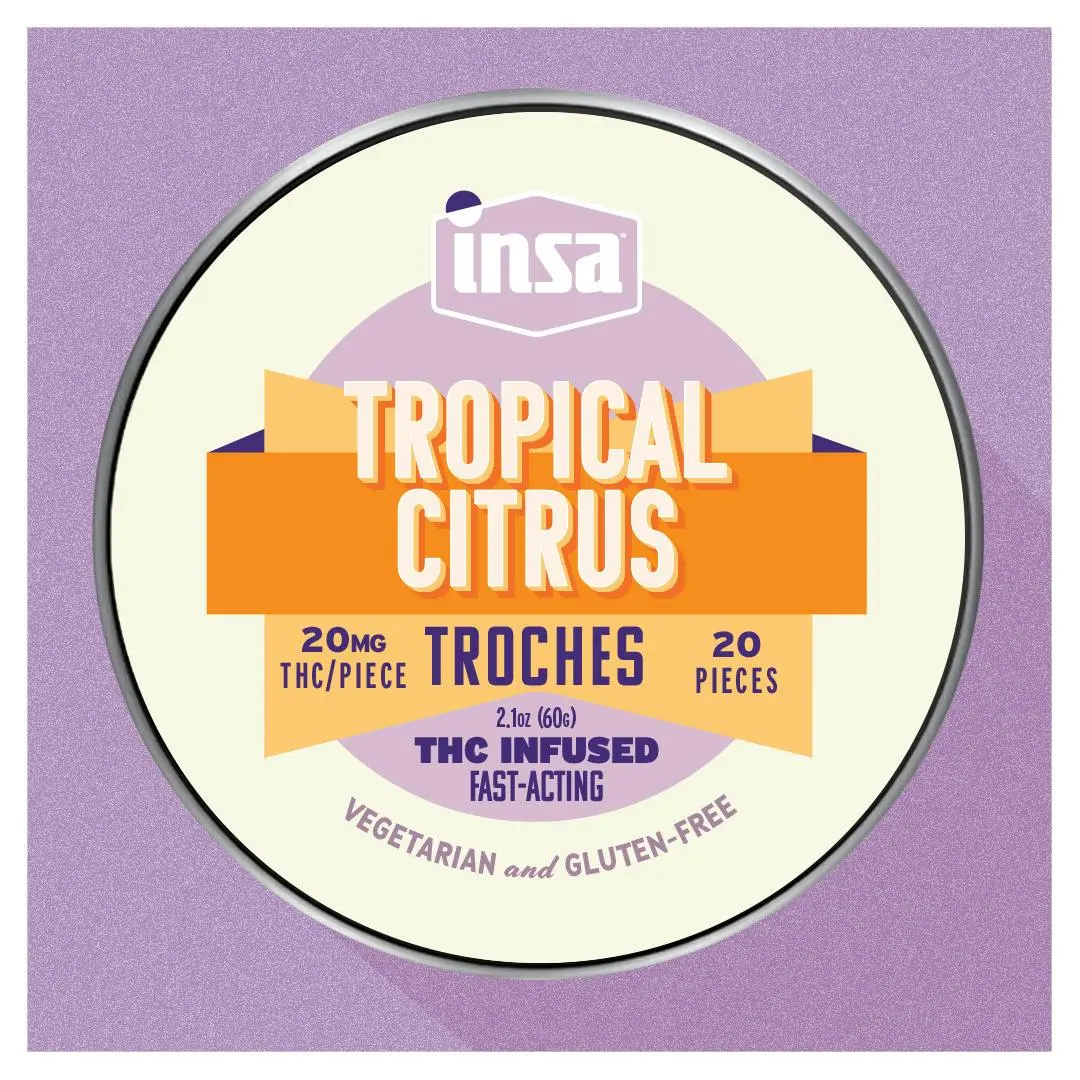 Photograph of product: INSA Lemon (H) RSO Troches 20mg (20pk)