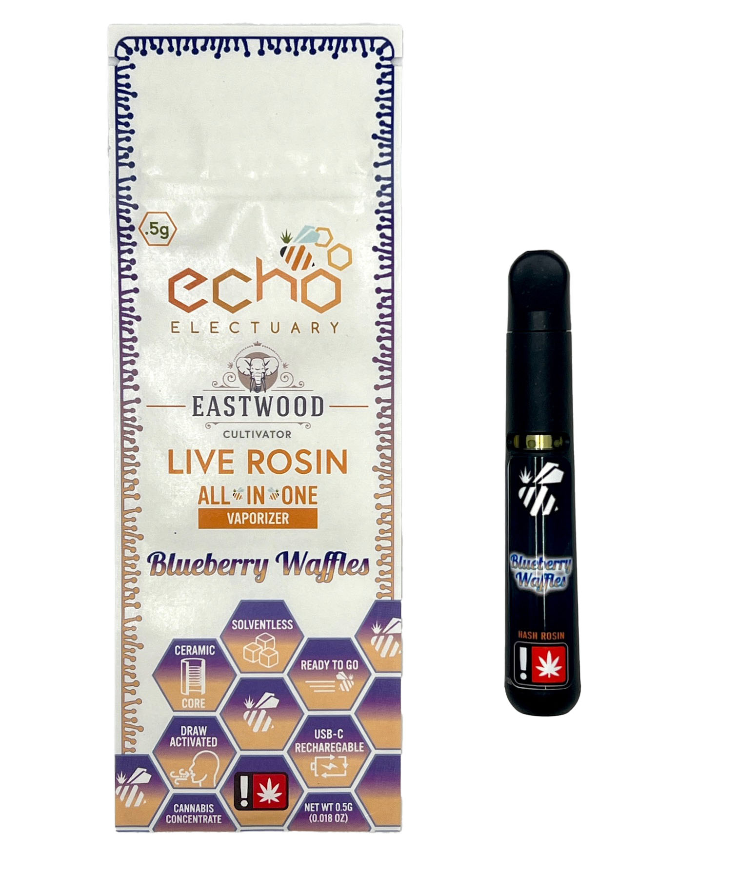 Photograph of product: Echo Electuary - Blueberry Waffles AIO Rosin Cart