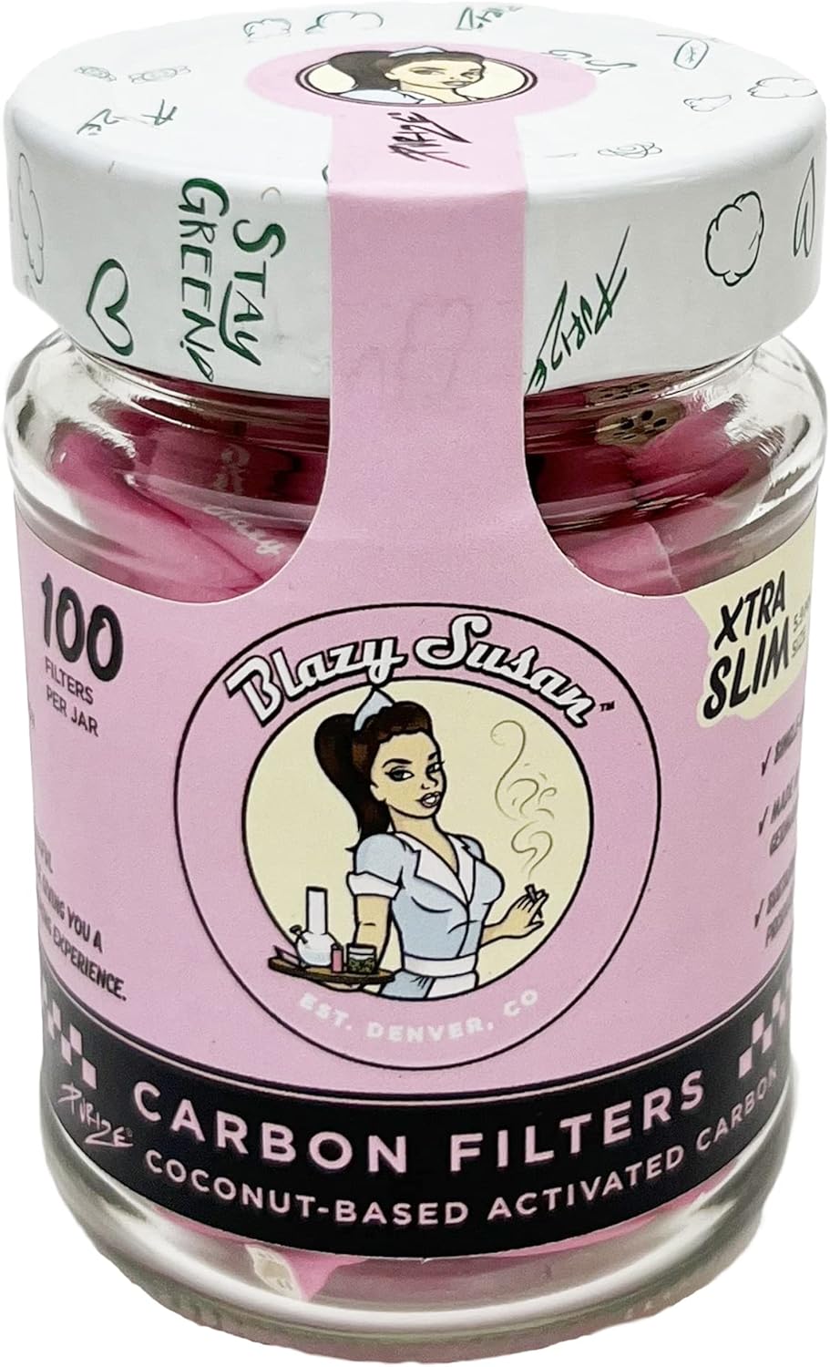 Photograph of product: Blazy Susan Purize Filters Xtra Slim Blazy Pink 100ct Jar