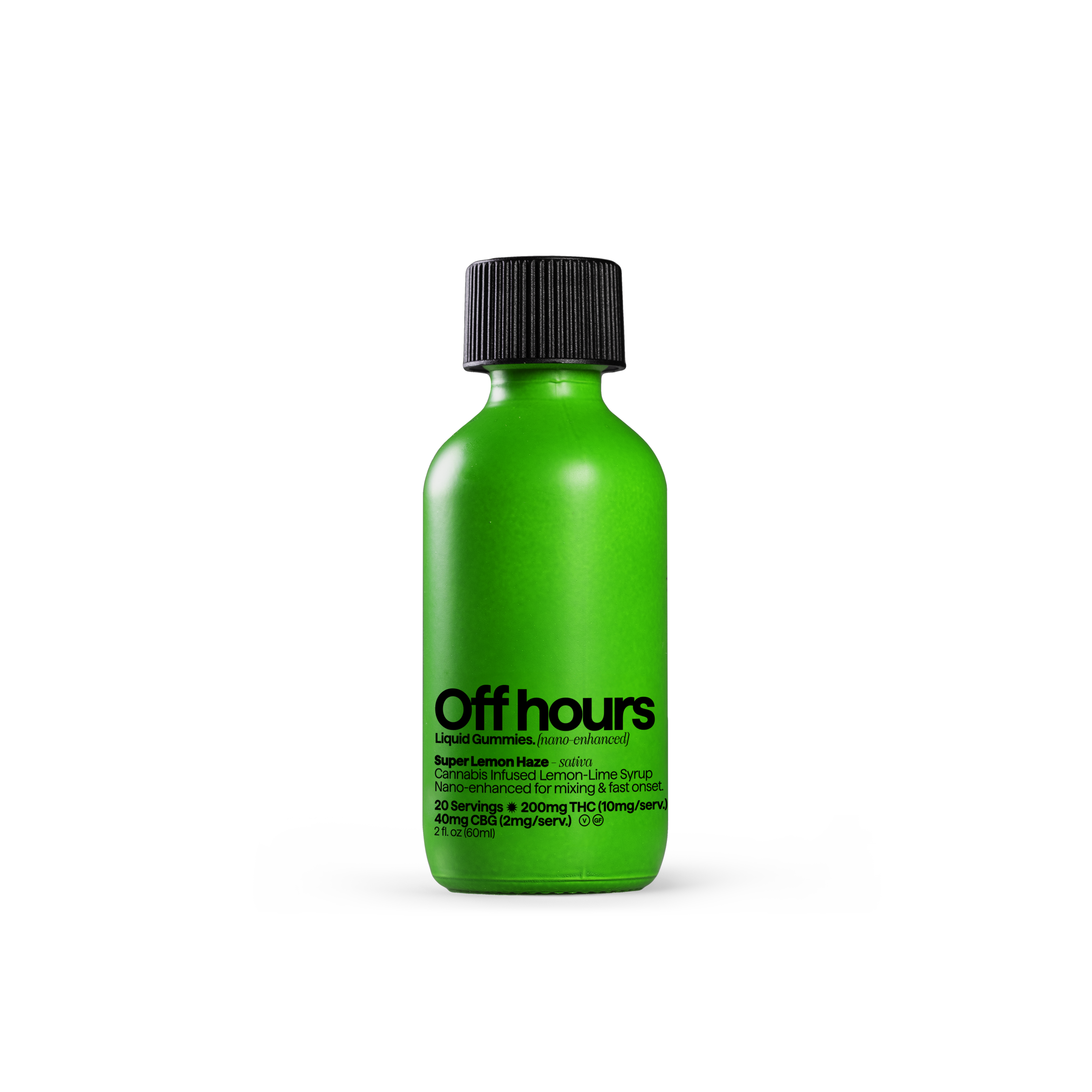 Photograph of product: Off Hours 60ml Liquid Gummies Super Lemon Haze 200mg TH-oui 40mg CBG-Oui'd (20 Servings)