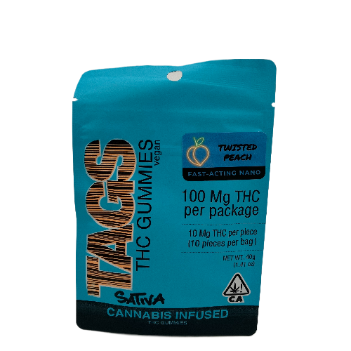 Photograph of product: TAGS Twisted Peach Oui'd Gummies 100mg