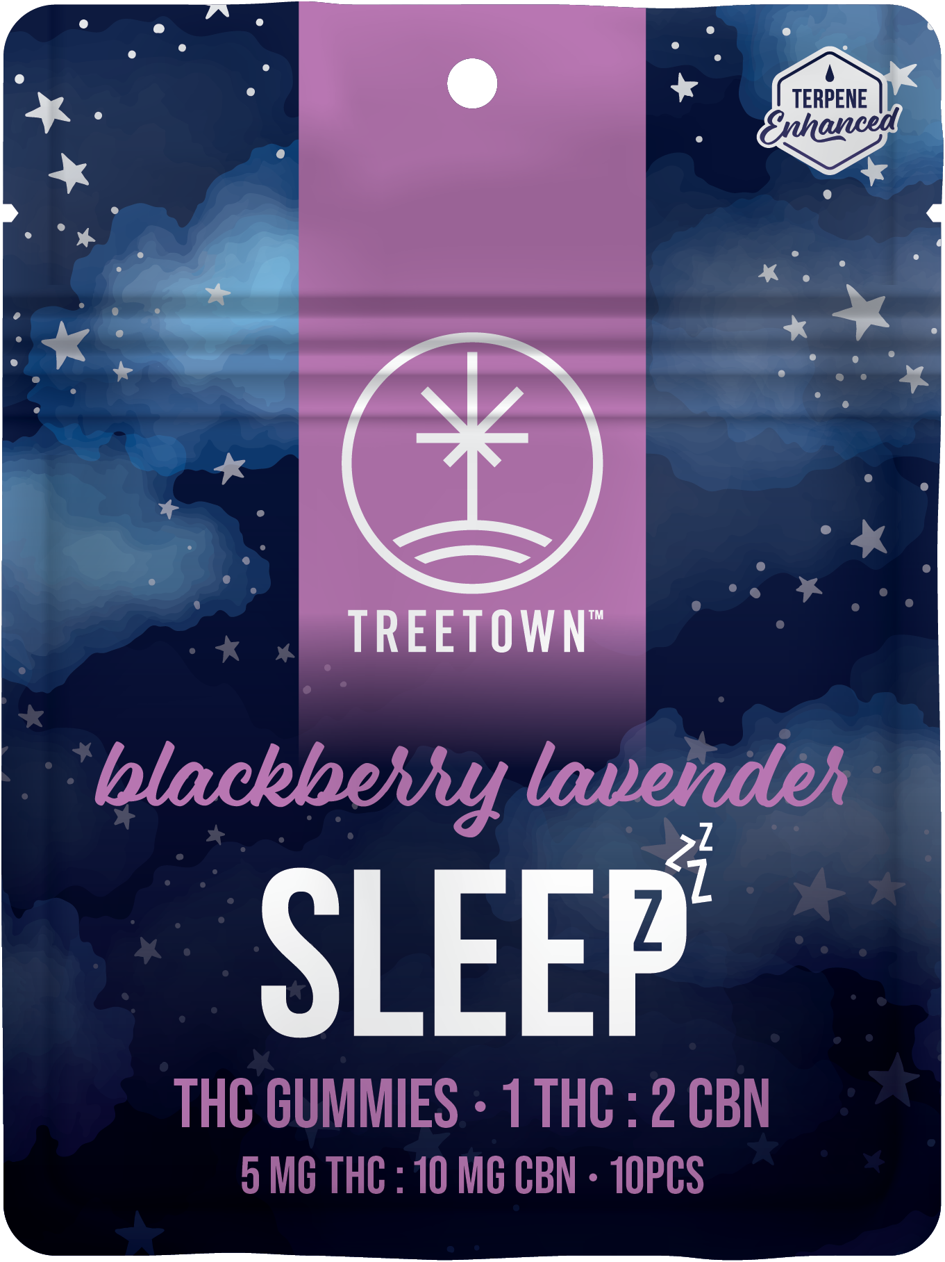Photograph of product: 1:2 Blackberry Lavender Sleep | 5mg TH-oui x 10mg CBN | 10pk | TreeTown