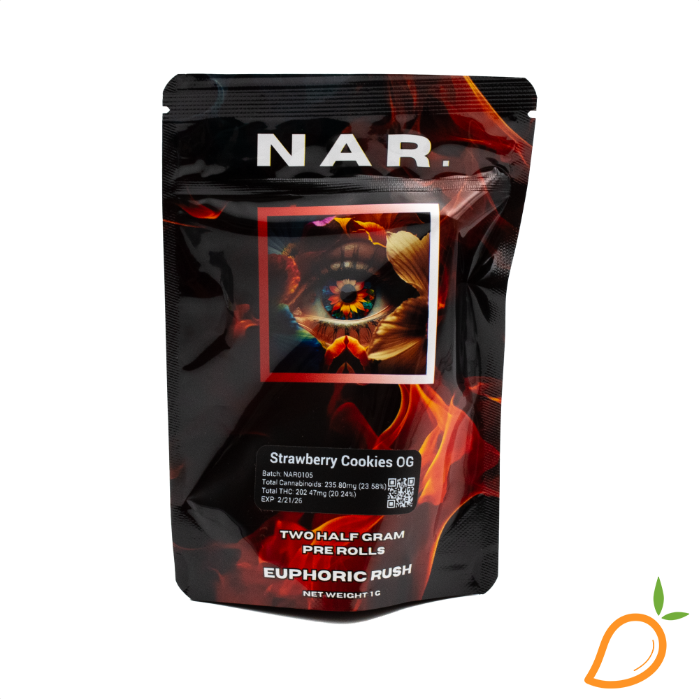 Photograph of product: 1g 2pk Strawberry Cookies OG Preroll Pack NAR