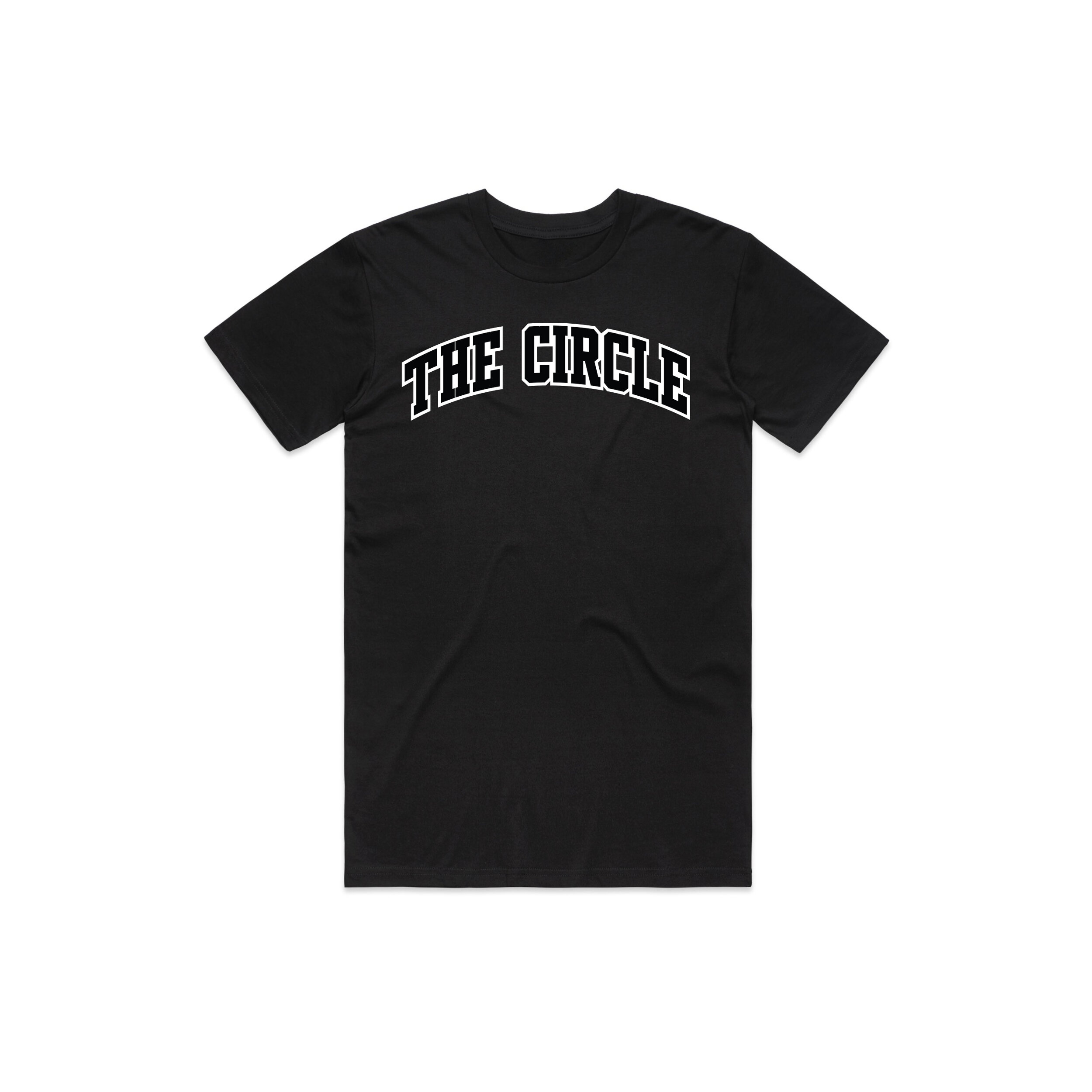 Photograph of product: The Circle | Unisex Black College Arch T Shirt | Medium