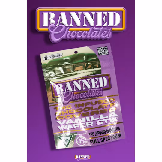 Photograph of product: Banned - 200mg Chocolate Covered Wafer Stix 3pk - Chocolate