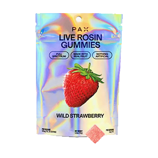 Photograph of product: PAX | 100mg Live Rosin Gummies | Wild Strawberry