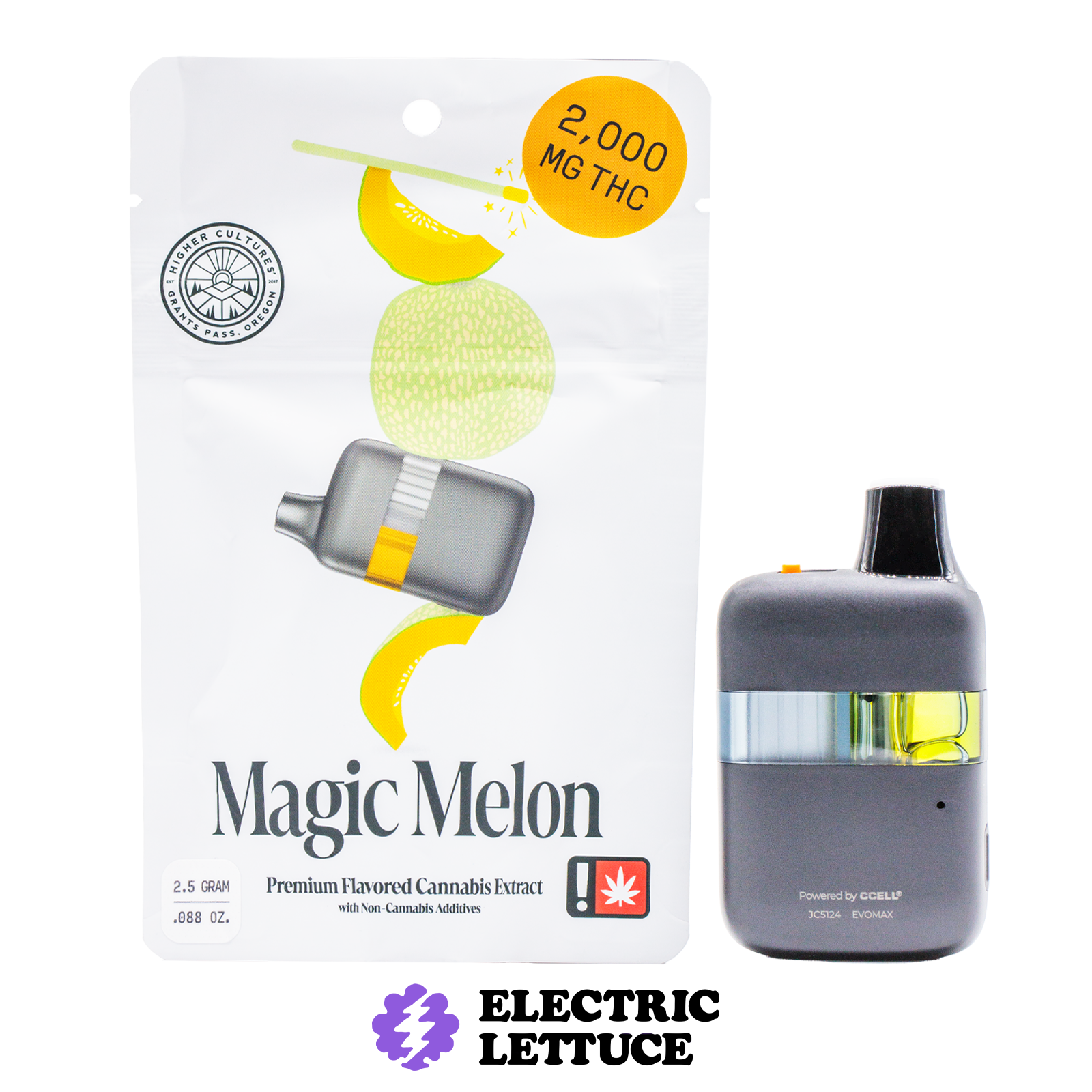 Photograph of product: Higher Cultures Magic Melon Flavored AIO 2.5g