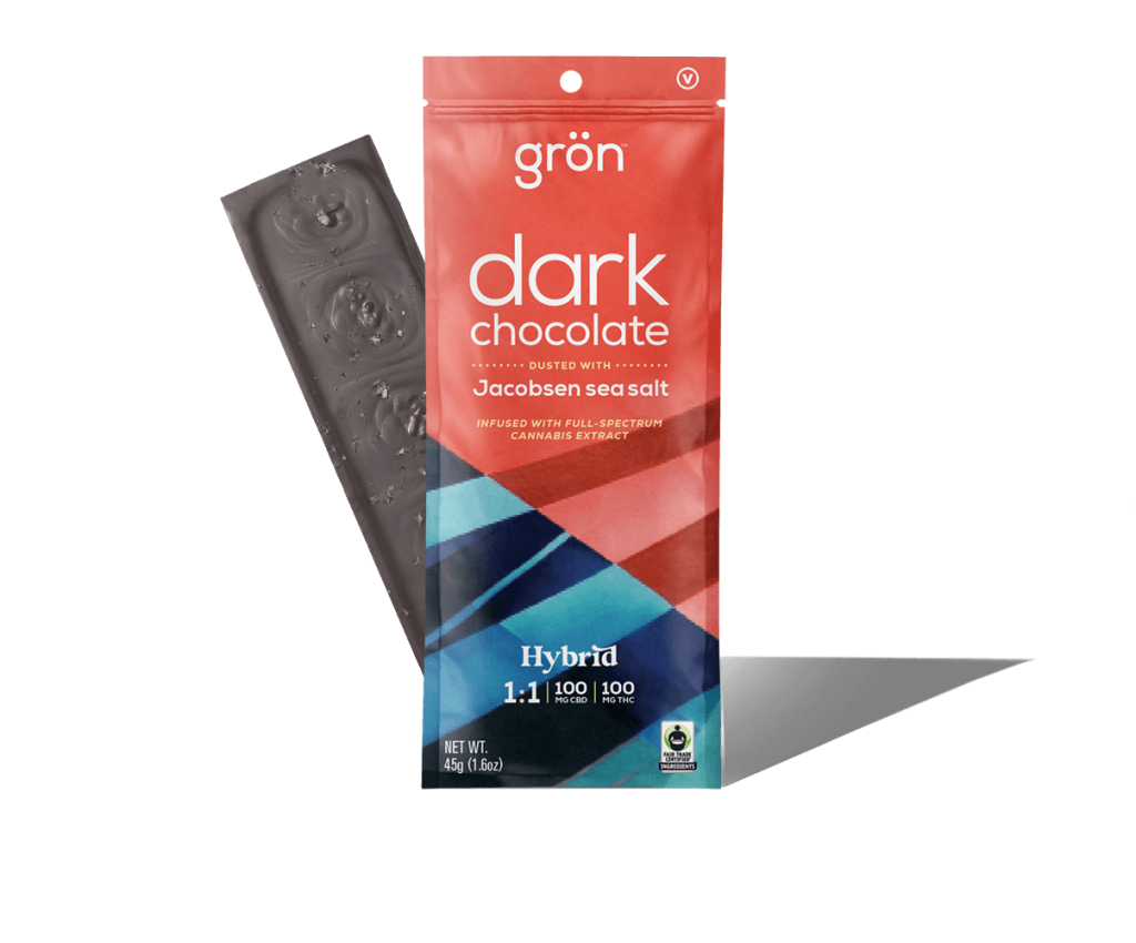 Photograph of product: Dark Chocolate Bar - Hybrid - TH-oui:100mg CBD:100mg - Full Size - Sea Salt