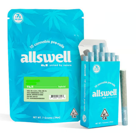Photograph of product: Allswell Peanut Butterfly Hybrid Prerolls x10Pk 7G