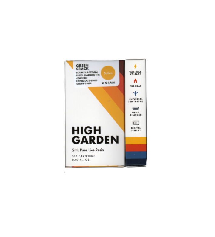 Photograph of product: High Garden Pure Live Resin Cartridge- Green Crack 2mL