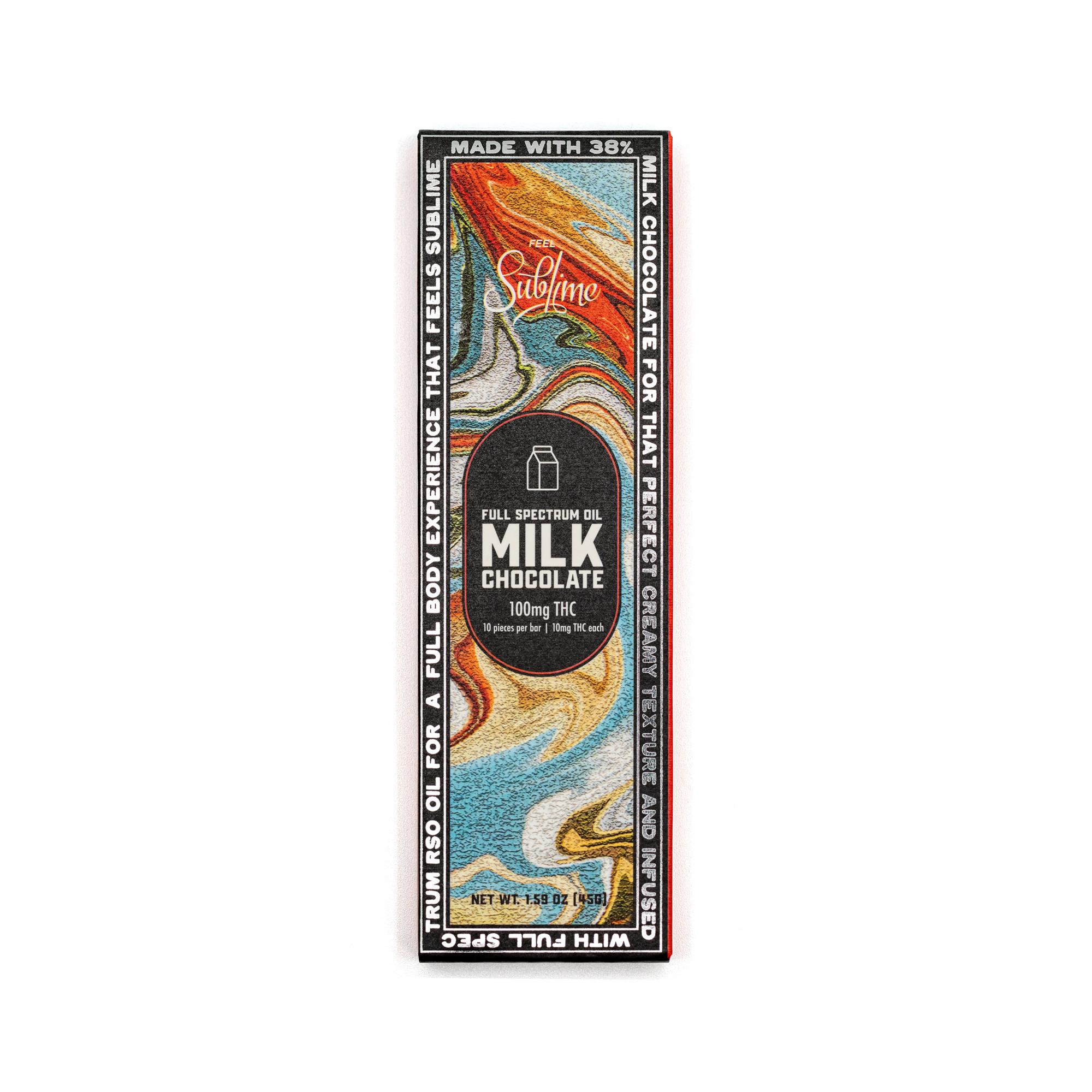 Photograph of product: RSO MILK CHOCOLATE BAR 100MG