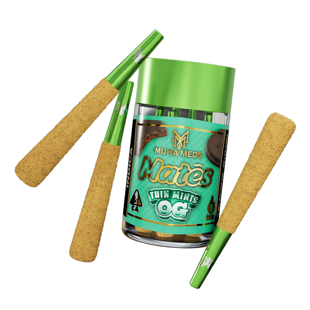 Photograph of product: Muha Meds Mates 5x0.6g Infused Pre Roll Pack | Thin Mint OG - Oui'd