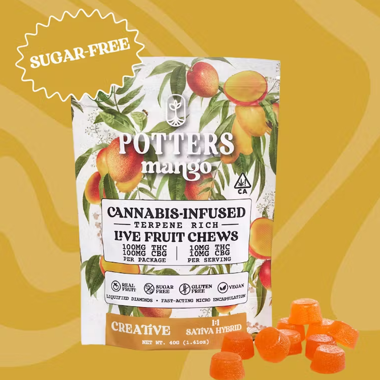 Photograph of product: Mango (S) 1:1 TH-oui:CBG "Creative" Sugar-Free GUMMIES - Potters