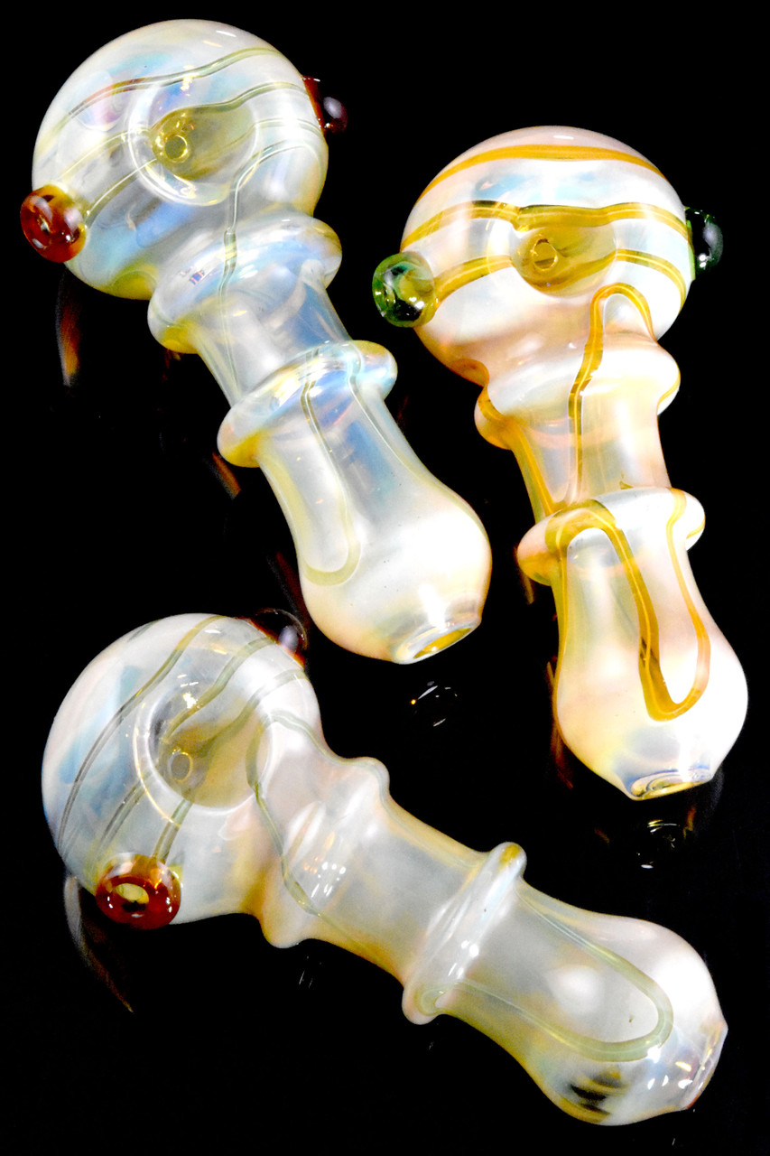 Photograph of product: 5" SILVER FUMED COLOR CHANGING STRIPED GLASS PIPE