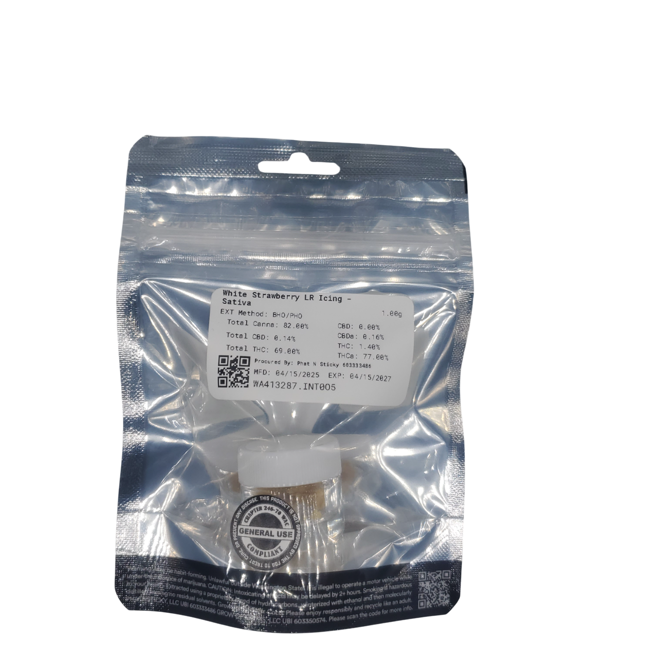 Photograph of product: Snickle Fritz CON White Strawberry Hydrocarbon Extract Icing 1g