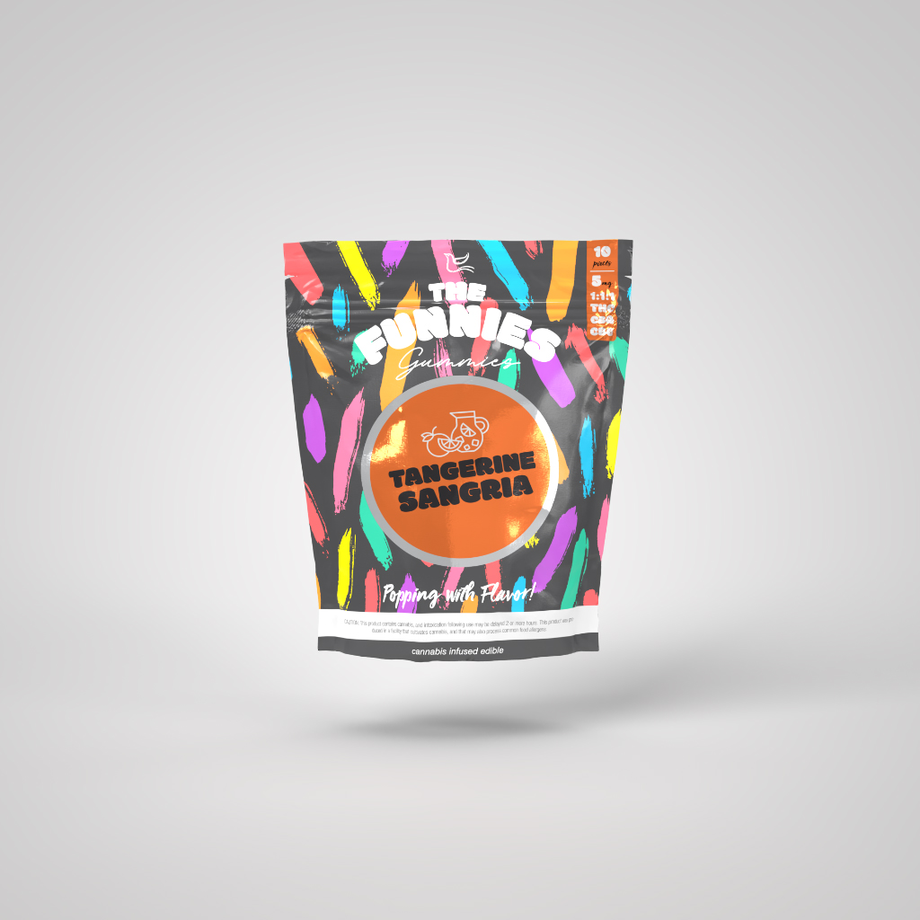 Photograph of product: Tangerine Sangria | 5mg TH-oui: 5mg CBD: 5mg CBG | 10pk Gummies | The Funnies Gummies