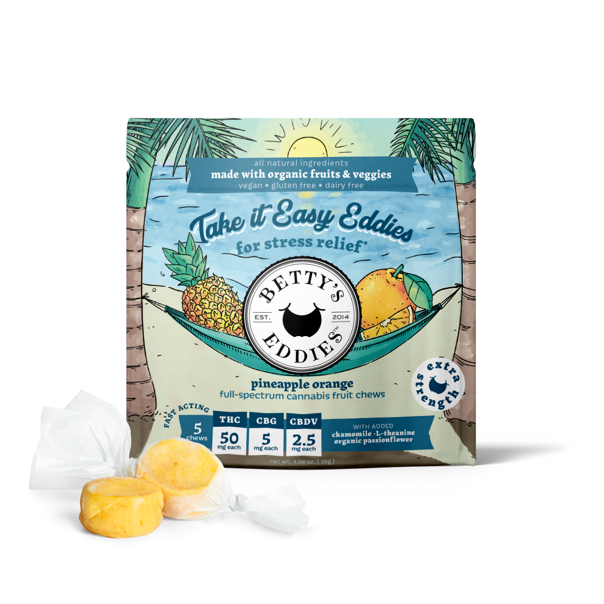 Photograph of product: Pineapple Orange Fruit Chews | 125mg - Betty's Eddies