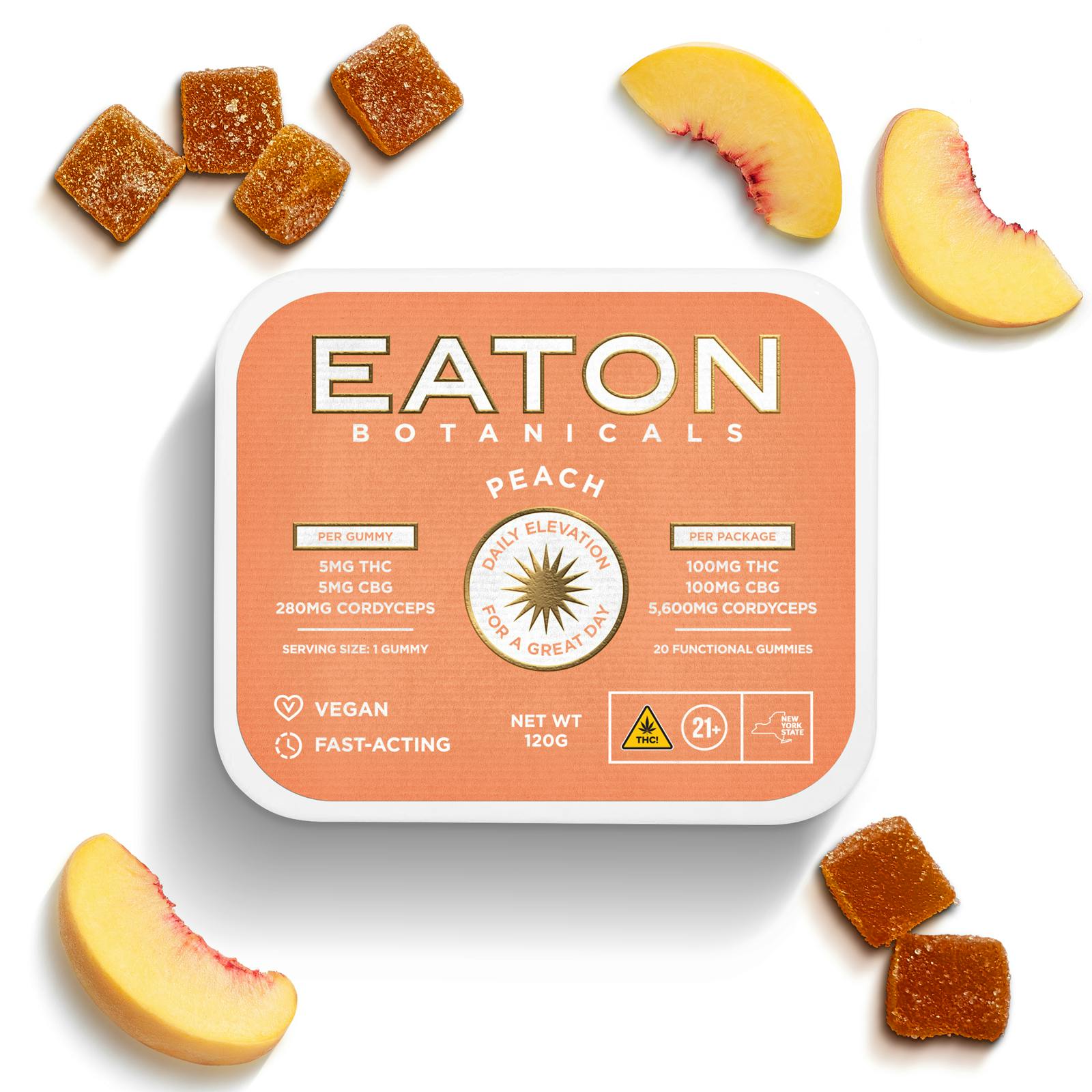 Photograph of product: Eaton Botanical | Peach Daily Elevation | Gummies | 100mg