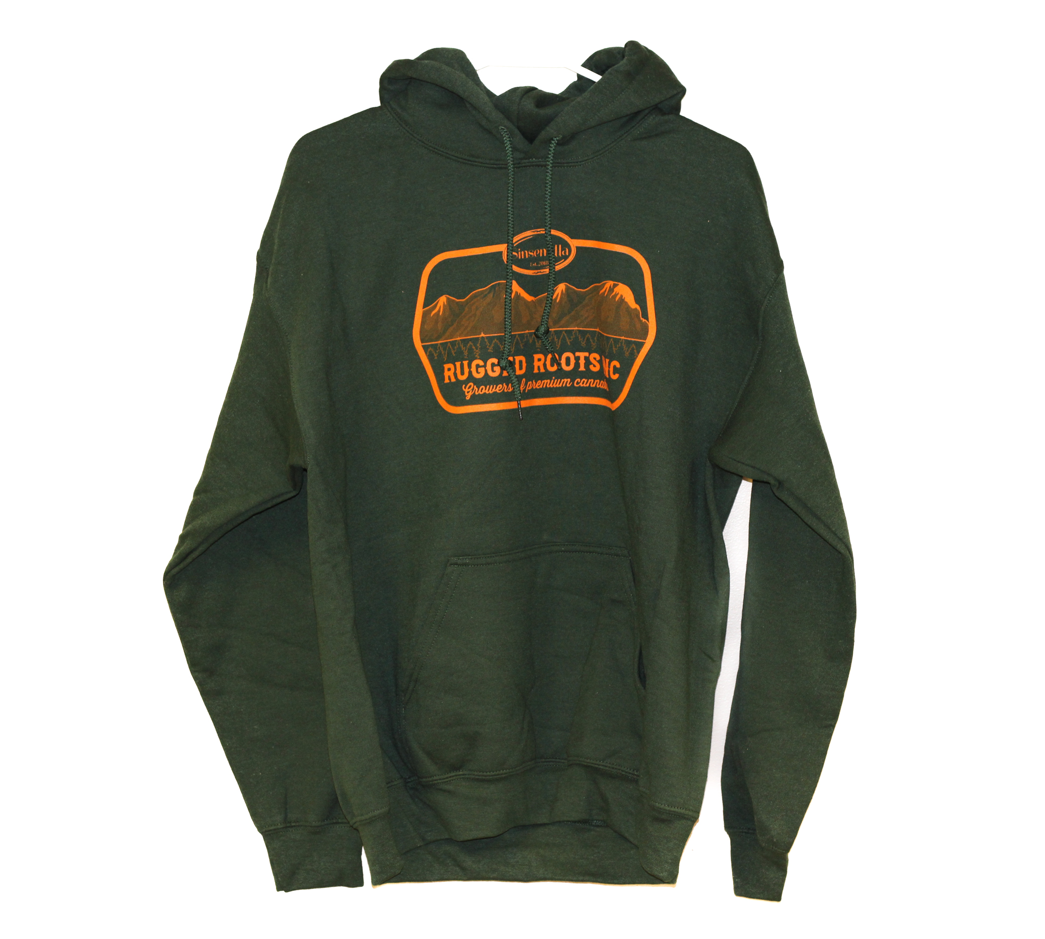 Photograph of product: Rugged Roots | Green Hoodie with Orange Logo S