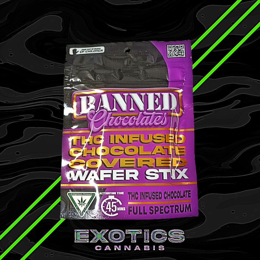 Photograph of product: Banned Chocolates - Chocolate Wafer Stix 3-Pack 200mg (2/$14)