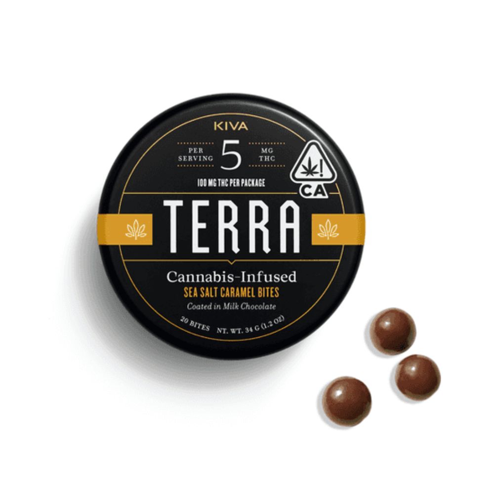Photograph of product: TERRA BITES - MILK CHOCOLATE SEA SALT CARAMEL - KIVA CONFECTIONS