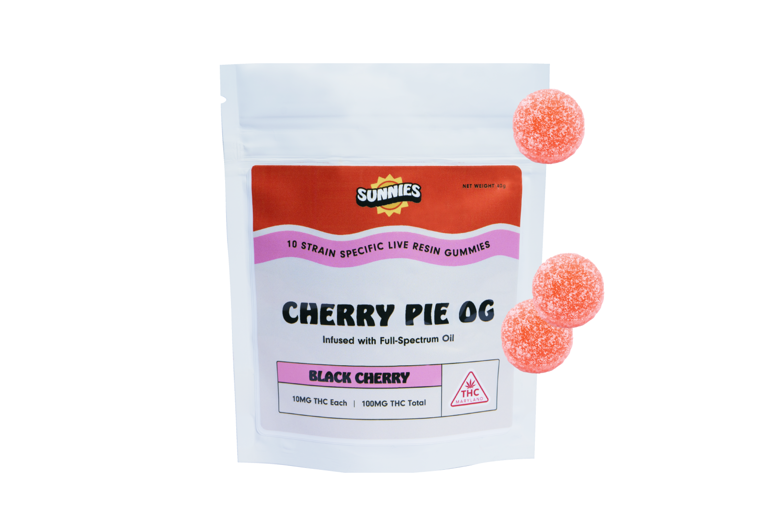 Photograph of product: Sunnies Live Resin Gummies: Cherry Pie OG I Black Cherry