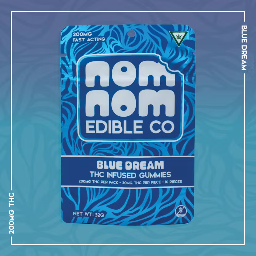 Photograph of product: Gummies - Nom Nom - (200mg) - Blue Dream - (Hybrid)