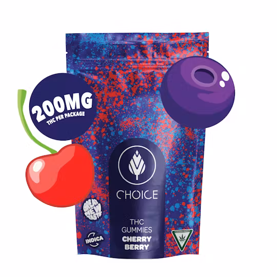 Photograph of product: Choice - Gummies - (200mg) - Oui'd - **CHERRY BERRY** (6/$20)