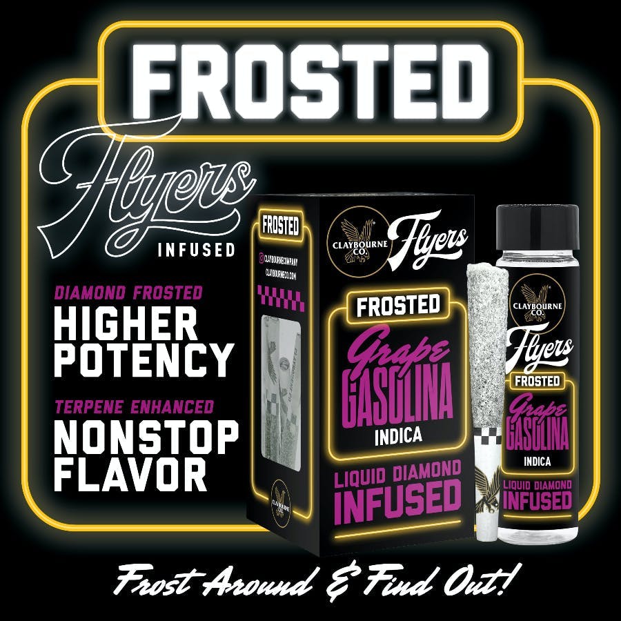 Photograph of product: Claybourne Co. - Grape Gasolina - 2.5G - Flyers Frosted Liquid Diamond Pre Roll Pack