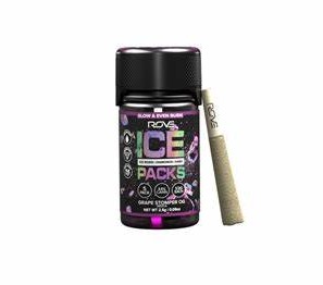 Photograph of product: Rove Grape Stomper OG (I) Ice Packs Live Rosin Diamond au chocolat Infused Pre-Rolls .5g 5pk