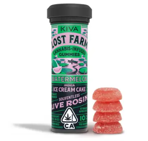 Photograph of product: Kiva Confections | Lost Farm Watermelon x Ice Cream Cake Live Rosin 10 Pack Gummies | 100mg