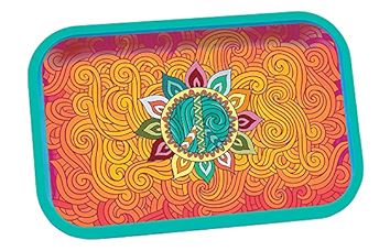 Photograph of product: Fujima Metal Rolling Tray | 7.5" x 11.25" | Peace Flower