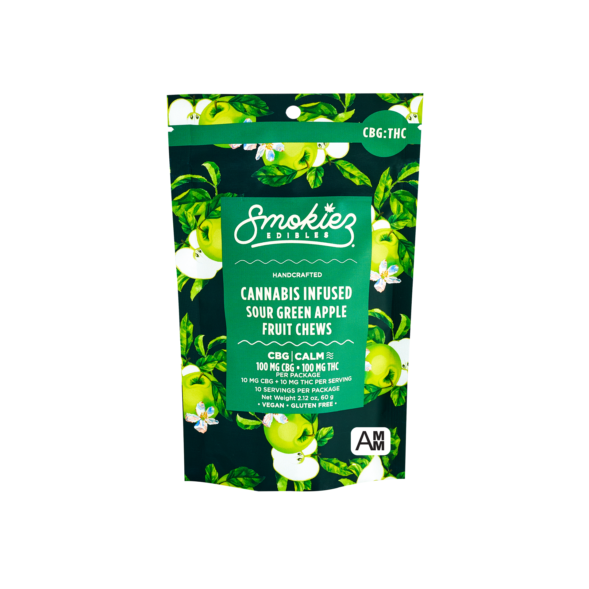 Photograph of product: Smokiez - Edible - Gummies - Sour Green Apple 1:1 TH-oui:CBG  - Hybrid - 100MG